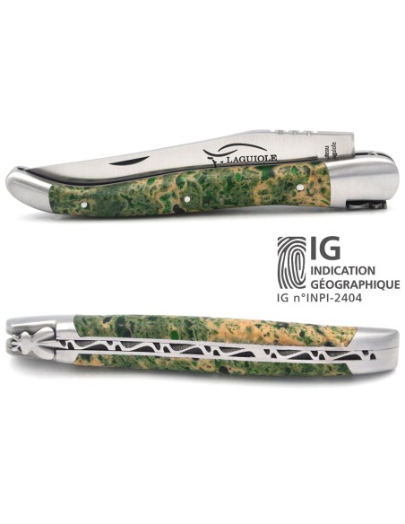 Laguiole knife Geographical Indication, 12 cm green lava stone handle