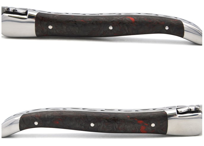 Laguiole mit GA, 12 cm aus roter Karbonfaser & weißer Vulkanfiber