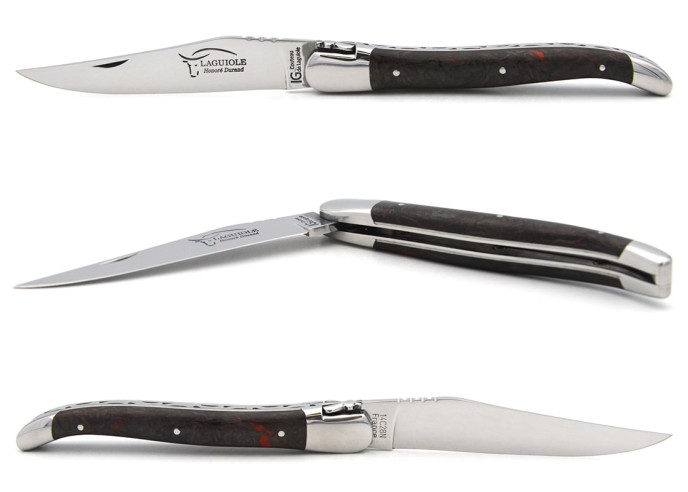 Laguiole labellisé IG en fibre de carbone rouge & intercalaire blanc