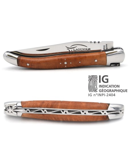 Laguiole with Geographical Indication label, briar wood handle, shiny