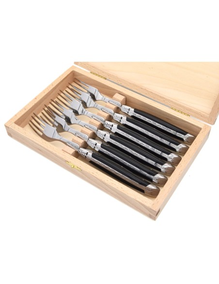 Coffret de fourchettes de table Laguiole, manche pointe de corne claire