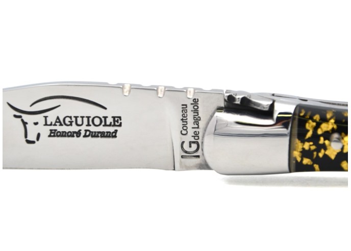 Laguiole labellisé IG en feuille d'or (inclusion), manche de 11 cm