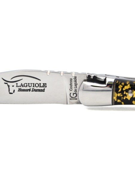 Laguiole labellisé IG en feuille d'or (inclusion), manche de 11 cm