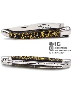 Laguiole labellisé IG en feuille d'or (inclusion), manche de 11 cm