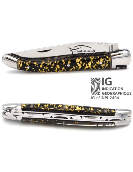 Laguiole labellisé IG en feuille d'or (inclusion), manche de 11 cm