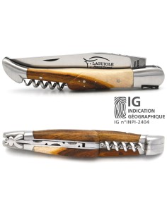 Laguiole-Messer Label GA, 12 cm Griff aus Pistazienbaum mit Korkenzieher
