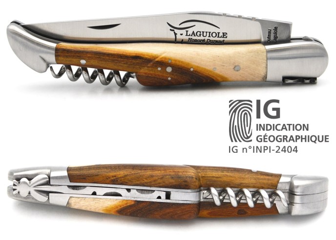 Laguiole-Messer Label GA, 12 cm Griff aus Pistazienbaum mit Korkenzieher