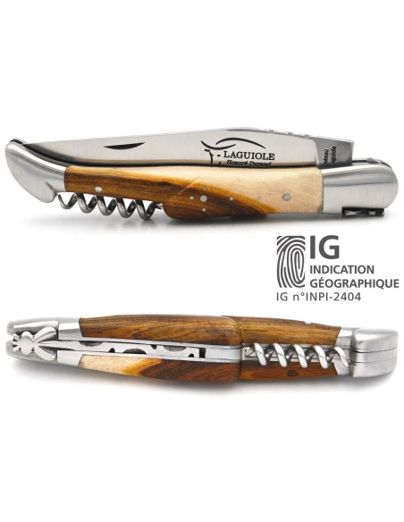Laguiole knife GI label, 12 cm pistachio wood handle with corkscrew