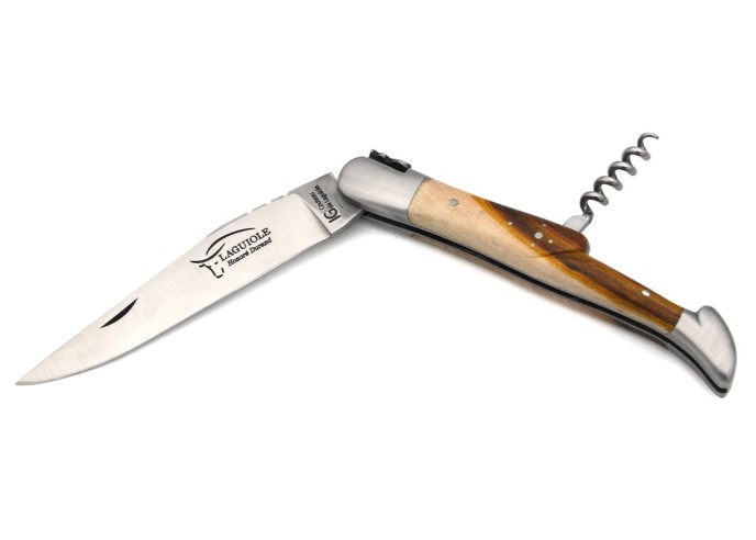 Laguiole knife GI label, 12 cm pistachio wood handle with corkscrew
