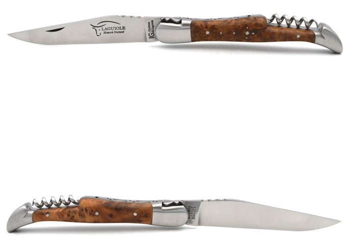 Laguiole-Messer Label GA, 12 cm Griff aus Thuya mit Korkenzieher