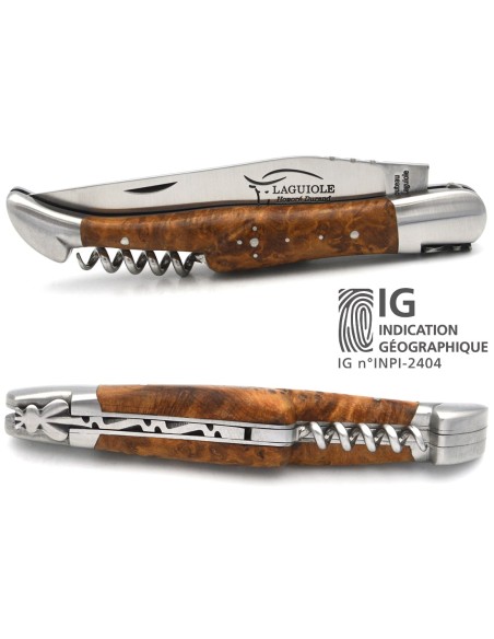 Laguiole-Messer Label GA, 12 cm Griff aus Thuya mit Korkenzieher