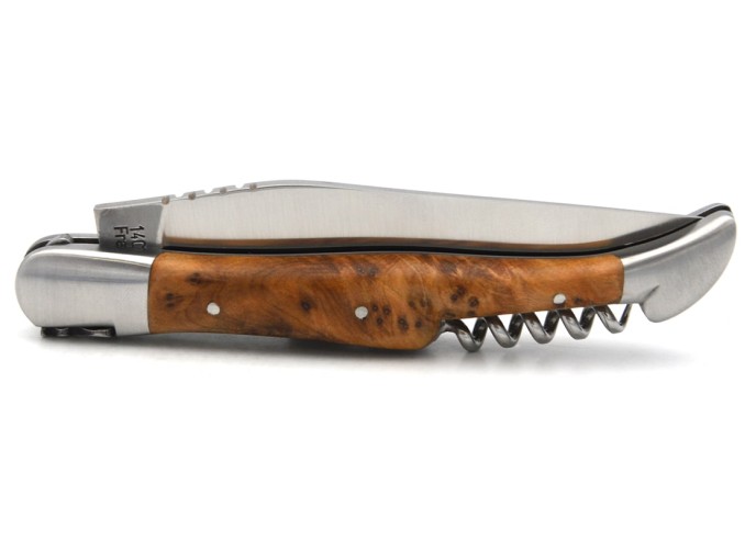 Laguiole-Messer Label GA, 12 cm Griff aus Thuya mit Korkenzieher