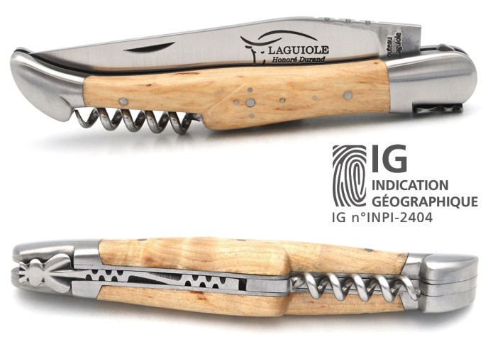 Laguiole-Messer Label GA, 12 cm Griff aus Birkenholz mit Korkenzieher