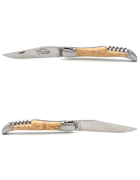 Laguiole knife GI label, 12 cm birch wood handle with corkscrew