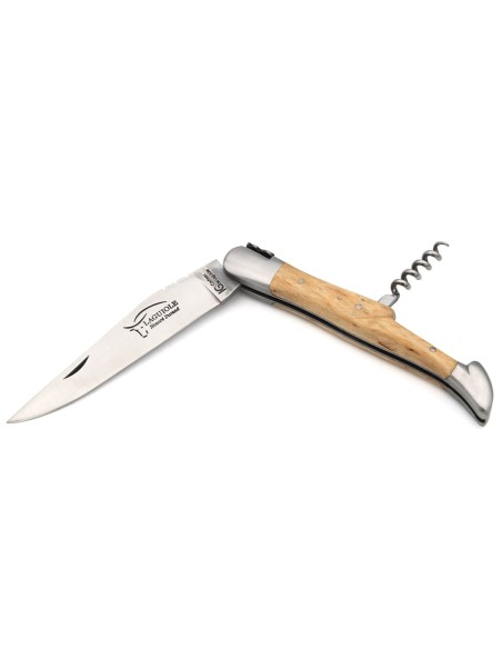 Laguiole knife GI label, 12 cm birch wood handle with corkscrew