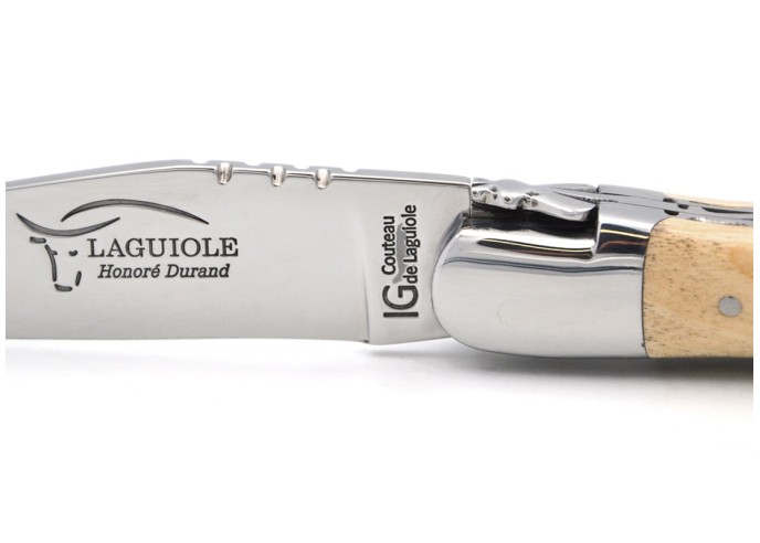 Laguiole-Messer mit Label GA, 12 cm aus Birkenholz, Doppelplatinen