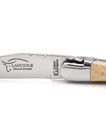 Couteau de Laguiole labellisé IG en bouleau, doubles platines ciselées