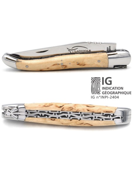 Laguiole-Messer mit Label GA, 12 cm aus Birkenholz, Doppelplatinen