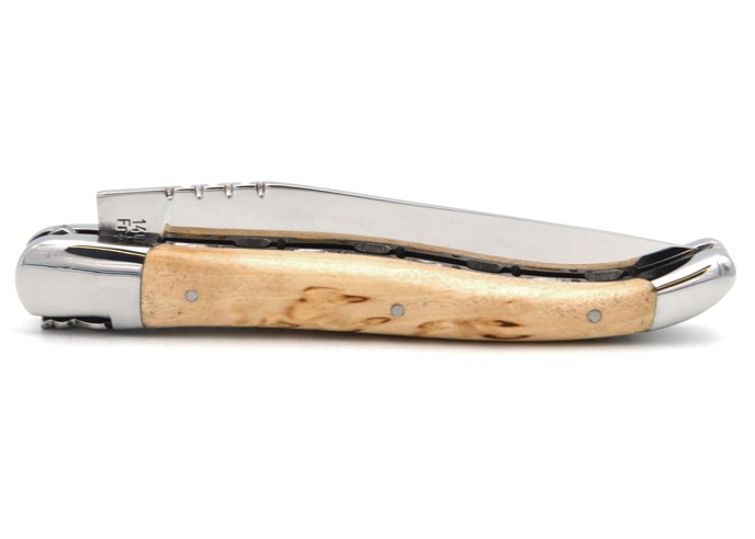 Couteau de Laguiole labellisé IG en bouleau, doubles platines ciselées