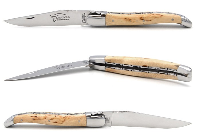 Laguiole-Messer mit Label GA, 12 cm aus Birkenholz, Doppelplatinen