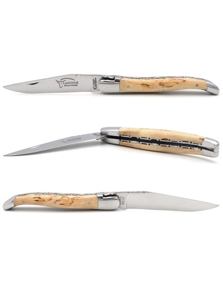 Laguiole-Messer mit Label GA, 12 cm aus Birkenholz, Doppelplatinen