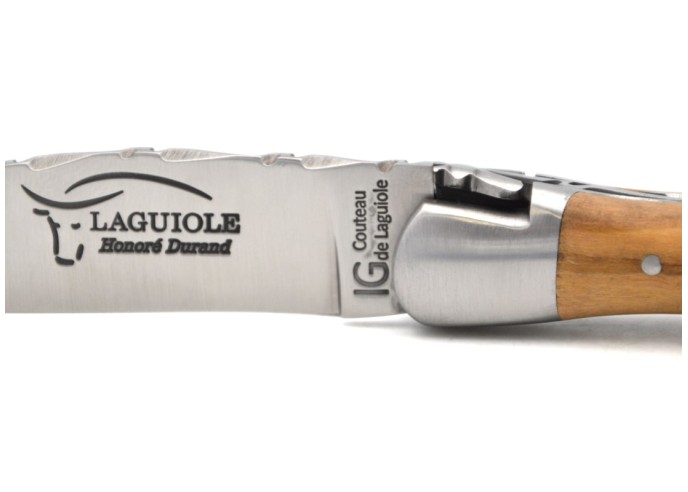 Laguiole with GI, top and bottom chiseling, 10 cm olive wood handle