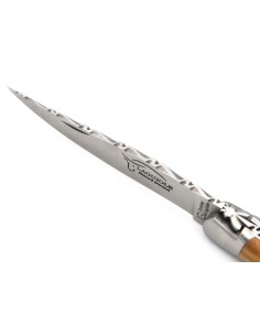 Laguiole mit Label GA, unten und oben ziselierte, 10 cm aus Olivenholz 2