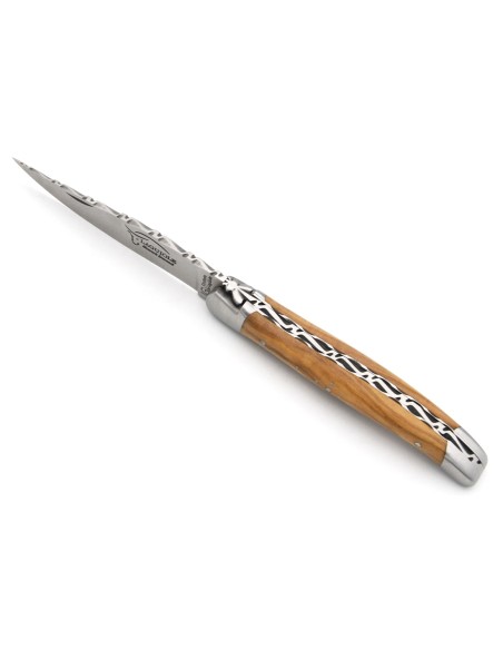 Laguiole mit Label GA, unten und oben ziselierte, 10 cm aus Olivenholz