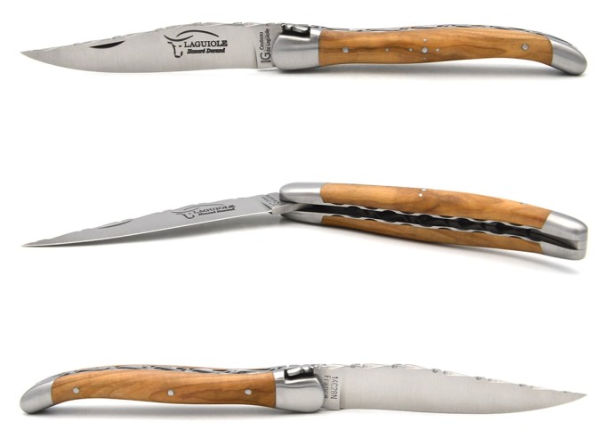 Laguiole mit Label GA, unten und oben ziselierte, 10 cm aus Olivenholz