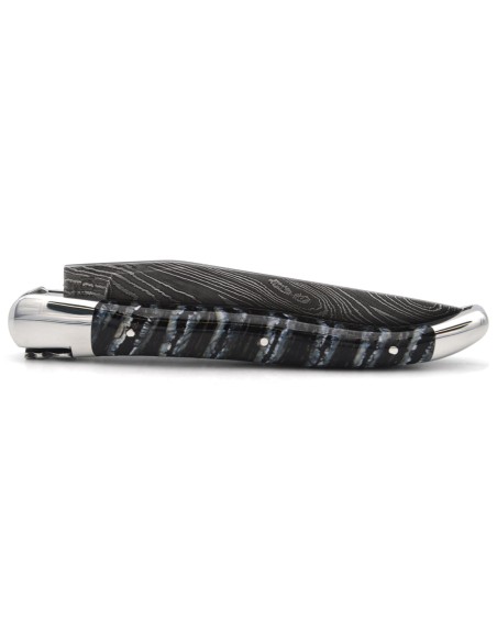 Laguiole mit Label GA, 12 cm aus schwarzem Mammutmolar, wildem Damast