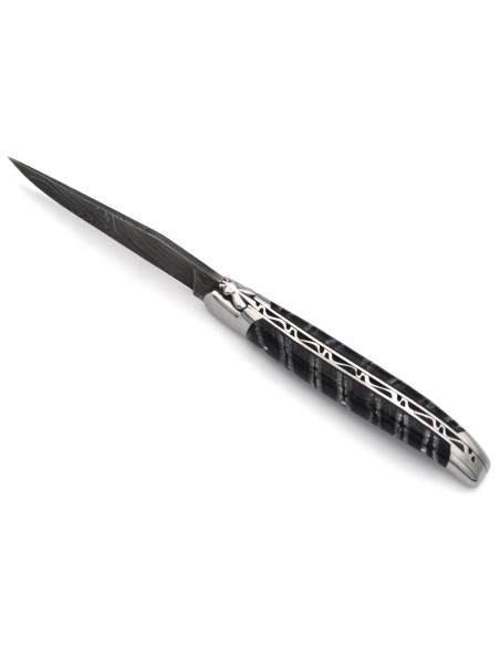Laguiole mit Label GA, 12 cm aus schwarzem Mammutmolar, wildem Damast