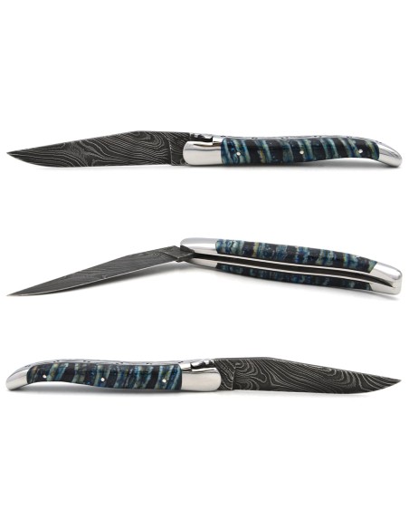 Laguiole with GI, 12cm blue mammoth molar handle, wild Damascus steel