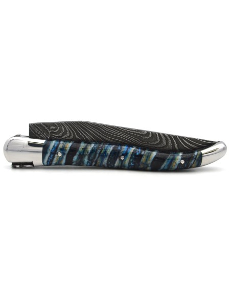 Laguiole mit Label GA, 12 cm aus blauem Mammutmolar, wildem Damast