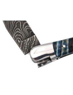 Laguiole mit Label GA, 12 cm aus blauem Mammutmolar, wildem Damast 2