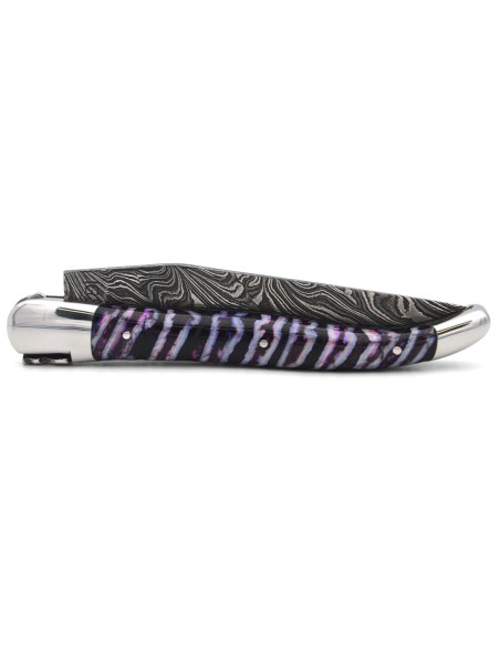 Laguiole mit Label GA, 12 cm aus violettem Mammutmolar, wildem Damast