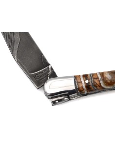 Laguiole mit Label GA, 12 cm aus braunem Mammutmolar, wildem Damast 2