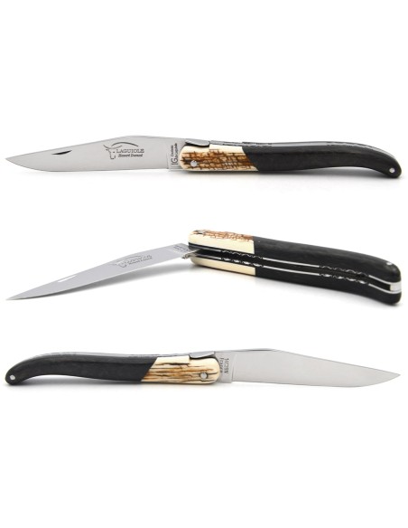 Laguiole-Messer mit geografischer Angabe, 12 cm Carbonfasergriff mit Frontzwinge aus Mammutkruste, glänzendes Finish