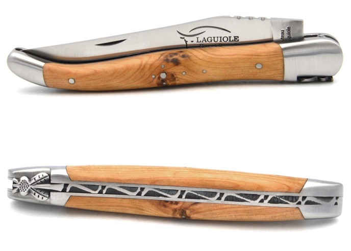 Laguiole knife with GI label, 12 cm juniper wood handle, classic bee n°1