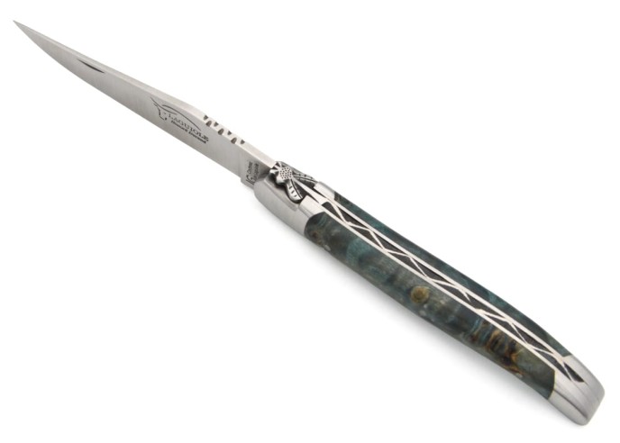 Laguiole mit GA, 12cm Griff aus Pappelmaser-Blau, Klassiche Biene Nr.1