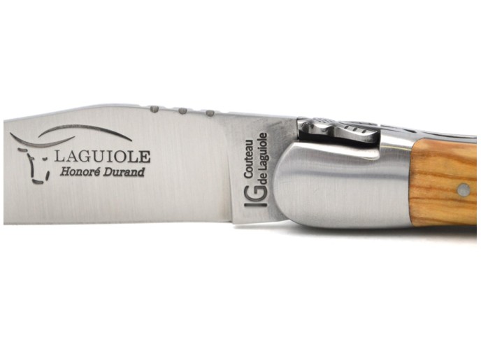 Laguiole knife with GI label, 12 cm olive wood handle, classic bee n°1