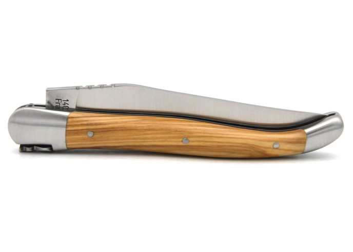 Laguiole knife with GI label, 12 cm olive wood handle, classic bee n°1