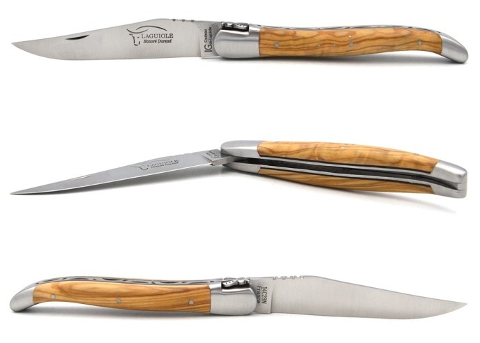 Laguiole knife with GI label, 12 cm olive wood handle, classic bee n°1