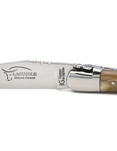 Couteau de Laguiole IG en pointe de corne claire, abeille classique n°1