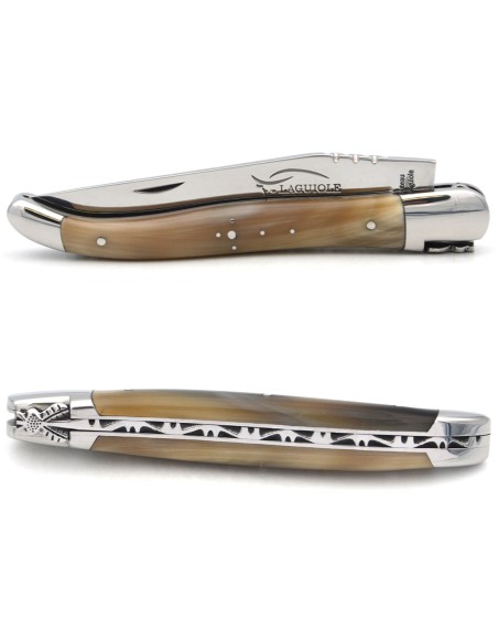 Laguiole Geographical Indication, 12 cm pale horn tip, classic bee n°1