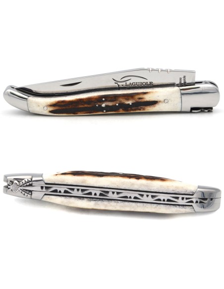 Laguiole GI, 12 cm deer antler with black spacer, classic bee n°1