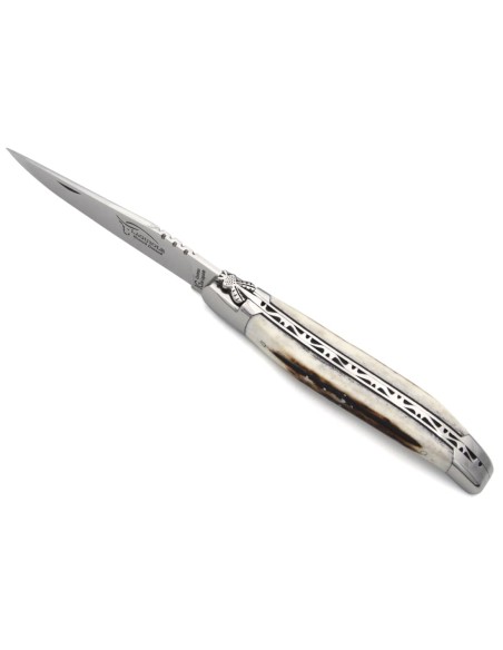 Laguiole GI, 12 cm deer antler with black spacer, classic bee n°1