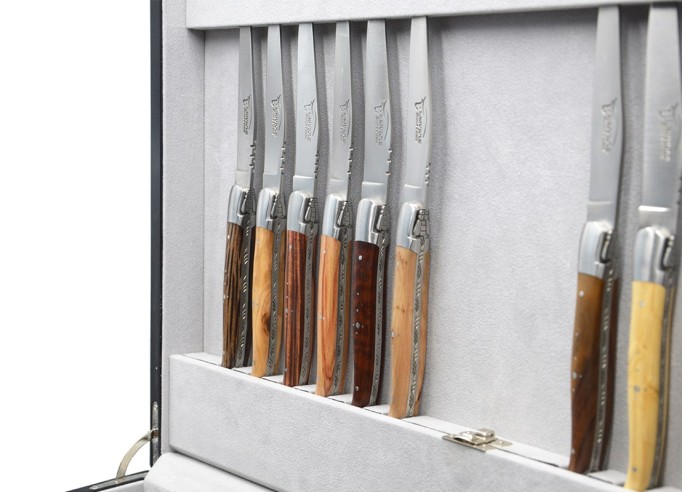 Ménagère Laguiole 48 pièces manche bois divers mitres inox brillant