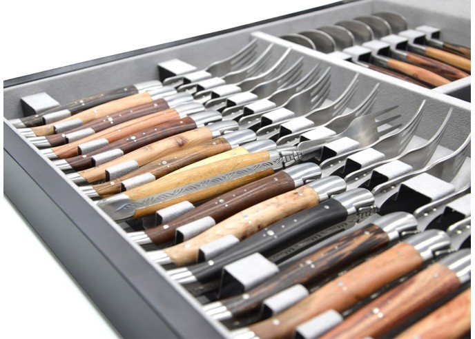 Ménagère Laguiole 48 pièces manche bois divers mitres inox brillant