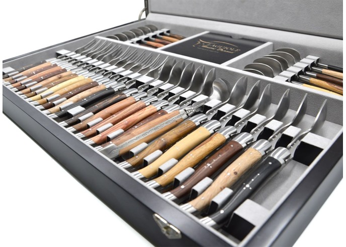 Ménagère Laguiole 48 pièces manche bois divers mitres inox brillant