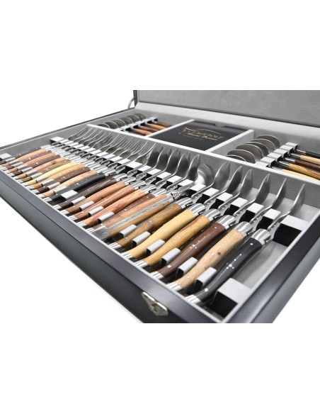 Ménagère Laguiole 48 pièces manche bois divers mitres inox brillant